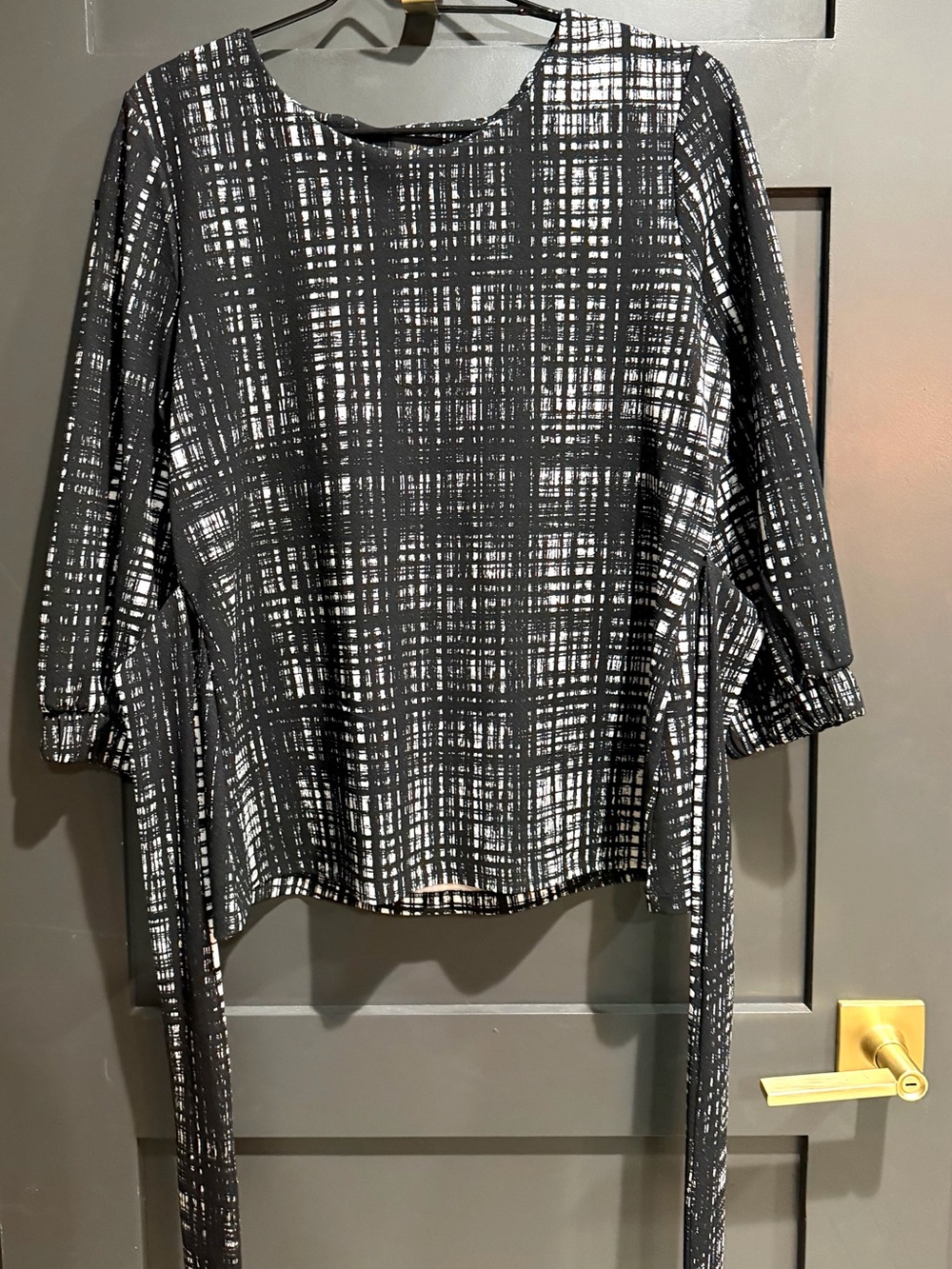 Worthington Black White Faux Wrap Blouse